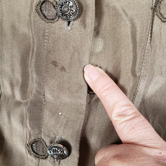 Sara Berman 70% Silk Brown Long Sleeve Cut-Out Shirt Women's Size Medium - Picture 3 of 12